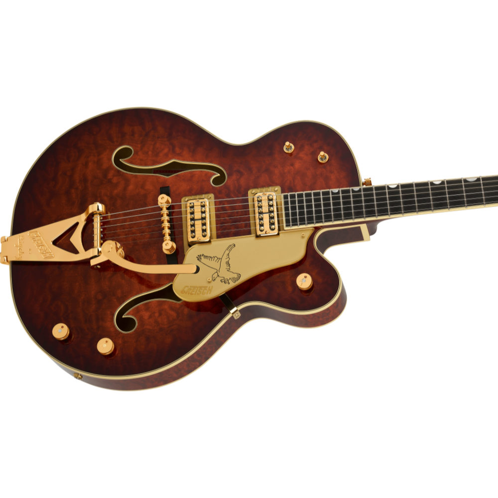 GRETSCH グレッチ G6136TGQM-59 Limited Edition Quilt Classic Falcon with Bigsby Forge Glow エレキギター ボディ斜めアングル画像