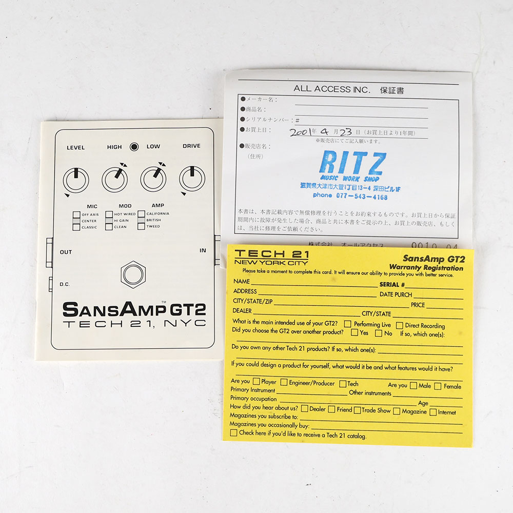 【中古】 TECH21 SansAmp GT2 アンプシミュレーター ギターエフェクター 付属品