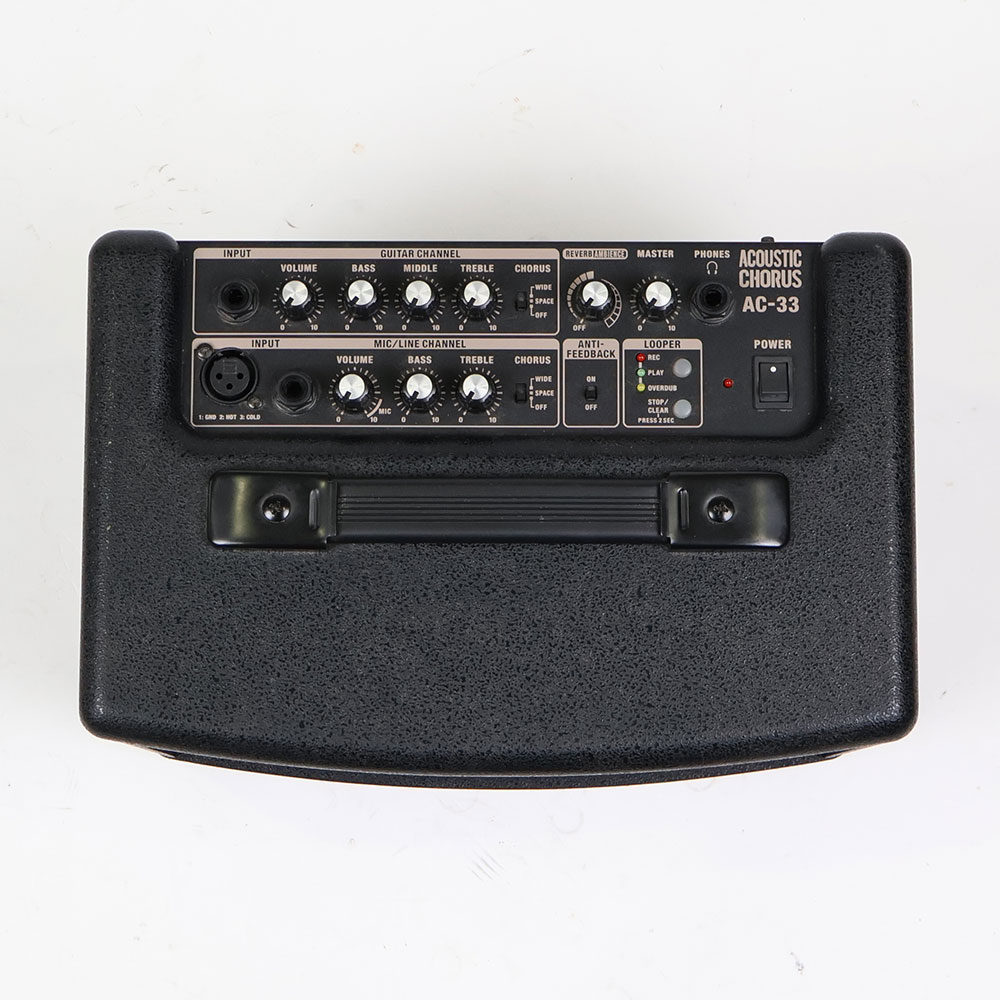 【中古】 アコギアンプ ローランド ROLAND AC-33 アコースティックギター用アンプ ブラック コントロールパネル
