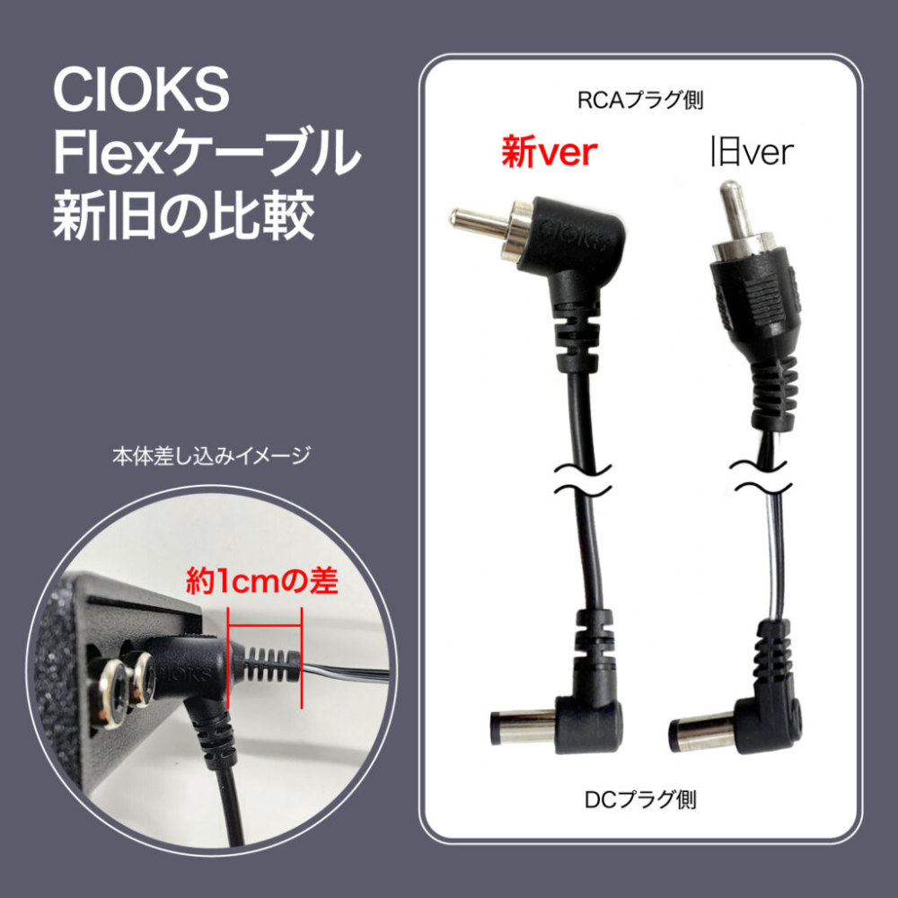 CIOKS Flex Cbale 80cm 1080 センターマイナス L 型DCプラグ black 基盤