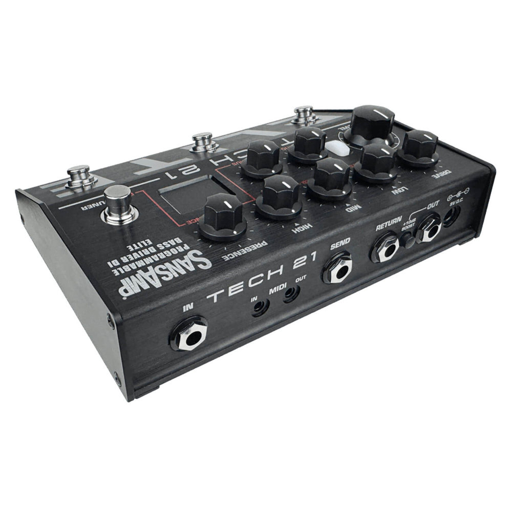 TECH21 テック21 PBDR-EL SansAmp Programmable Bass Driver ELITE サンズアンプ ベース用プリアンプ DI ダイレクトボックス リア斜めアングル画像