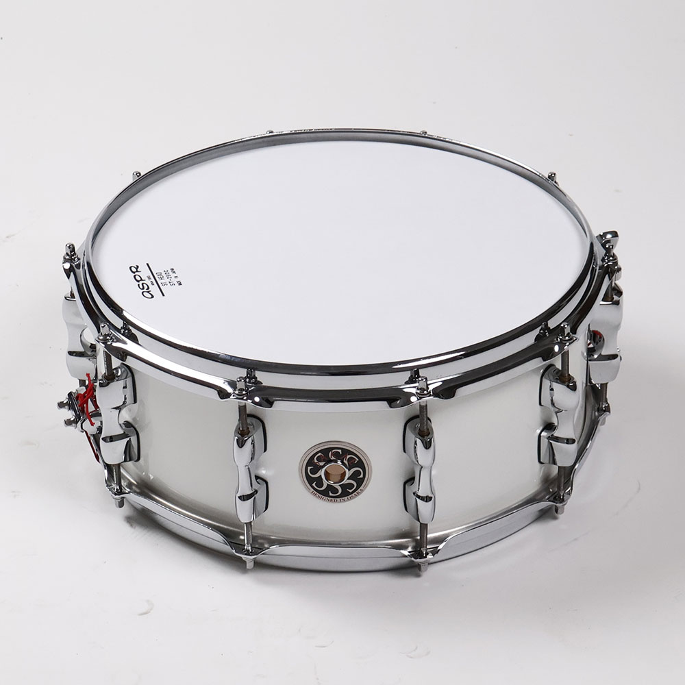 【中古】 スネアドラム サカエ SAKAE OSAKA HERITAGE SD1455MA/M-PW Maple Snare Mighty Halo Pearl White 正面
