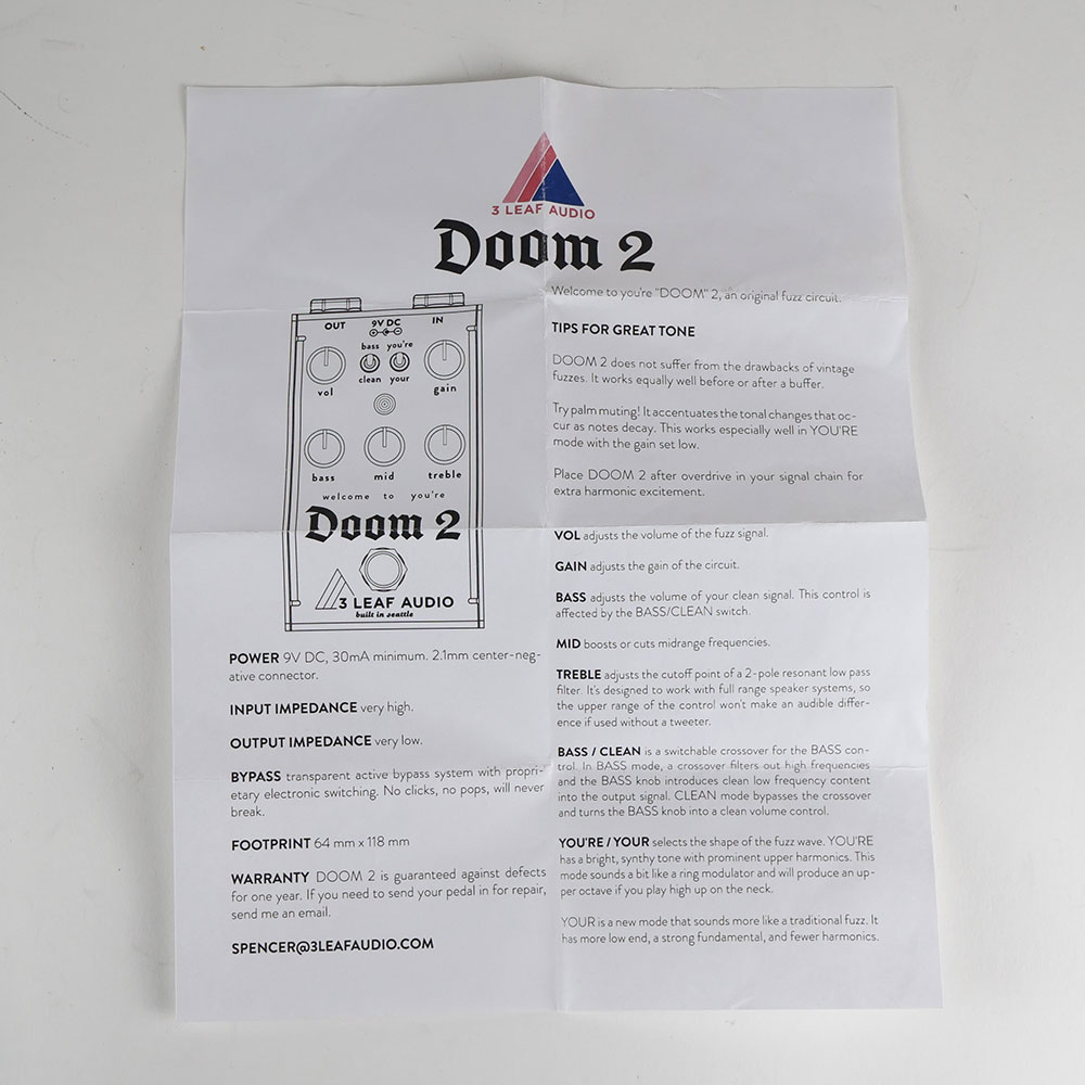 【中古】 ベースエフェクター 3 LeafAudio Doom 2 ベース用ファズ ディストーション スリーリーフオーディオ 付属品
