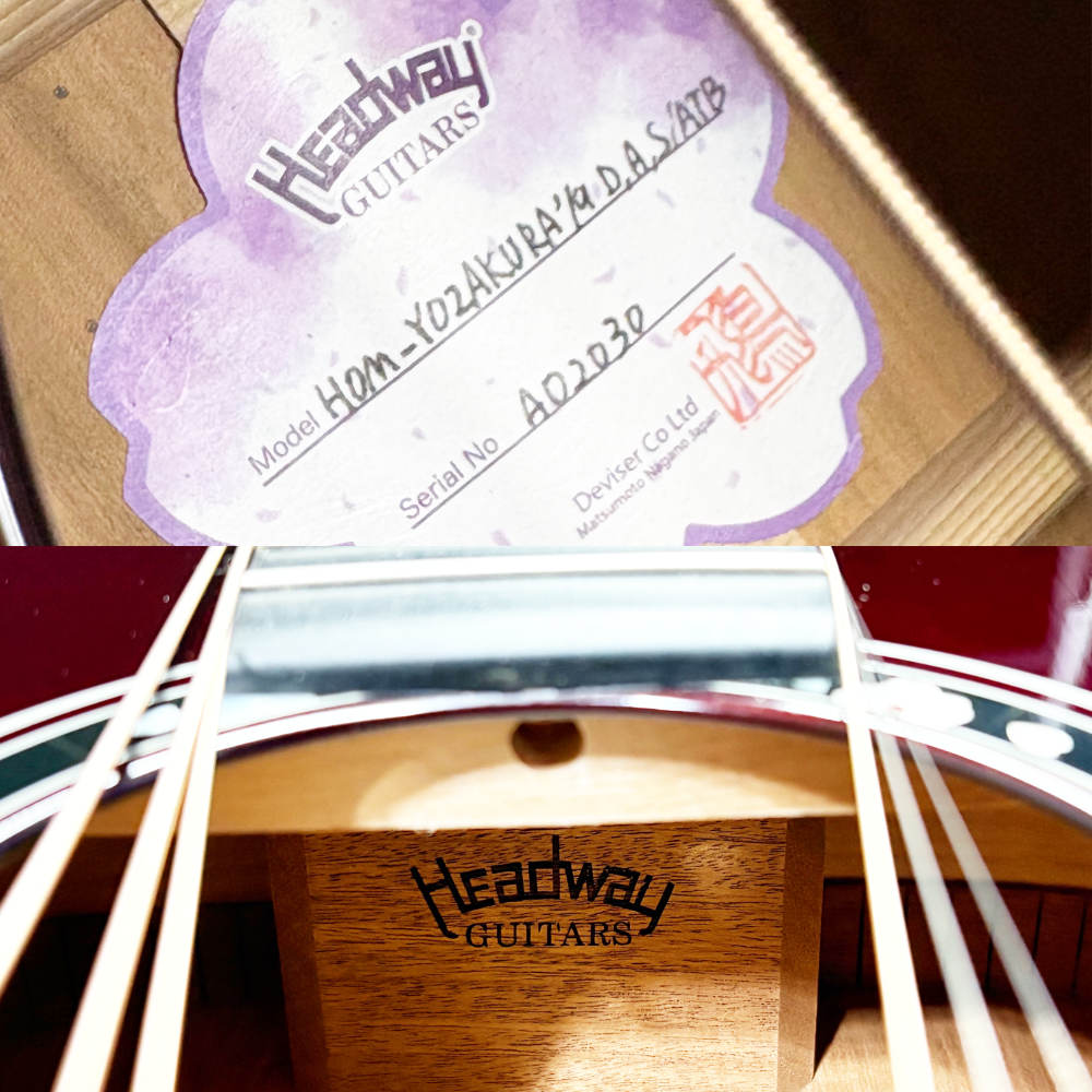 【中古】 アコースティックギター Headway HOM-YOZAKURA’19 D，A，S/ATB YZB 2019年製 桜ギター 夜桜 日本製 MADE IN JAPAN ヘッドウェイ 内部