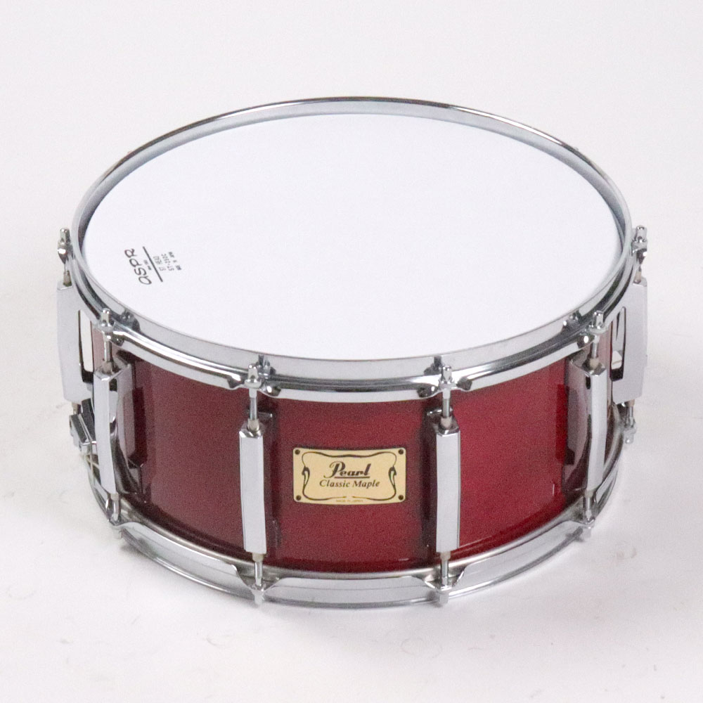 【中古】 スネアドラム パール Pearl Classic Maple 14x6.5 メイプルシェル スネアドラム MADE IN JAPAN 正面