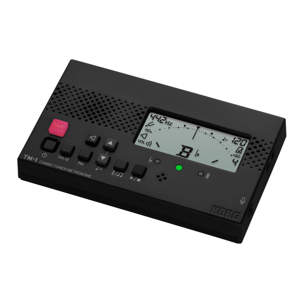 チューナーメトロノーム コルグ KORG TM-1 BK 吹奏楽 管楽器 弦楽器 ブラスバンド オーケストラ チューナー&メトロノーム 斜めアングル画像