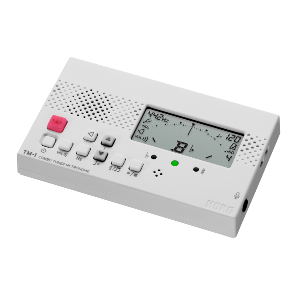 チューナーメトロノーム コルグ KORG TM-1 WH 吹奏楽 管楽器 弦楽器 ブラスバンド オーケストラ チューナー＆メトロノーム 斜めアングル画像