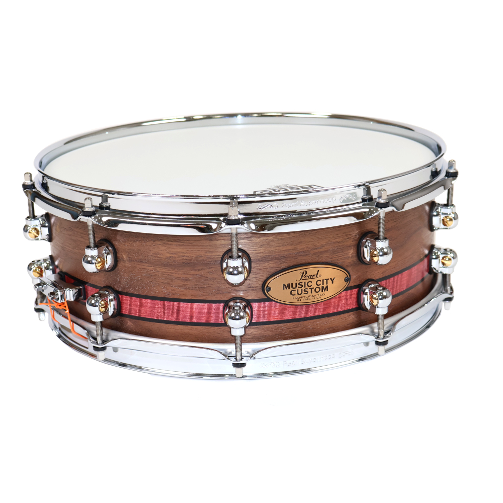 【訳あり】 Pearl パール USA MUSIC CITY CUSTOM MCCW1450S/C Solid Walnut Shell 14×5.0 Red Figured Maple + Two Bands of Macassar Ebony スネアドラム アウトレット