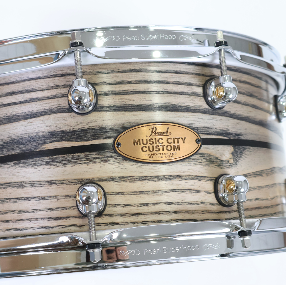 【訳あり】 Pearl パール USA MUSIC CITY CUSTOM MCCA1465S/C Solid Ash Shell 14x6.5 Two Tone Ash w/Ebony Inlay スネアドラム アウトレット ロゴ