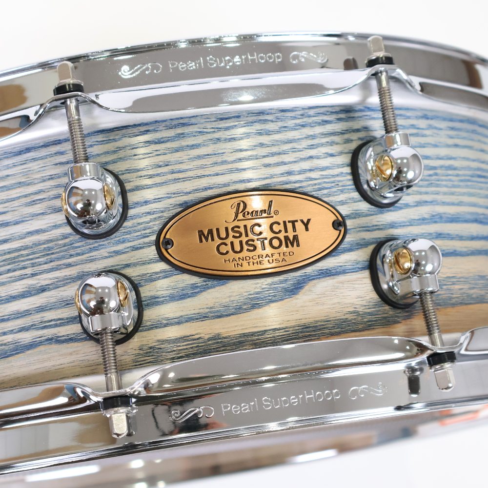 【訳あり】 Pearl パール USA MUSIC CITY CUSTOM MCCA1450S/C Solid Ash Shell 14x5.0 Lightning Blue Finish スネアドラム アウトレット ロゴ