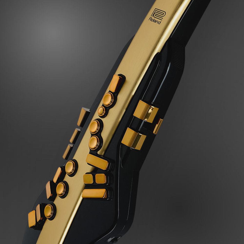 ROLAND AE-30A Aerophone Pro Gold Limited Edition ウィンドシンセサイザー エアロフォン 10周年限定アニバーサリー ゴールド仕様 アップ斜めアングル画像