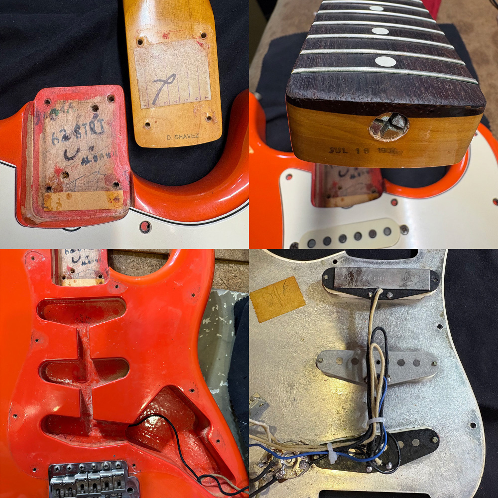 【中古】 エレキギター Fender ’62 Vintage Stratocaster Fiesta Red 1991年製 Mod. フロント/センターピックアップ交換あり アメビン フェンダー ストラトキャスター フェスタレッド ネック、ピックアップ