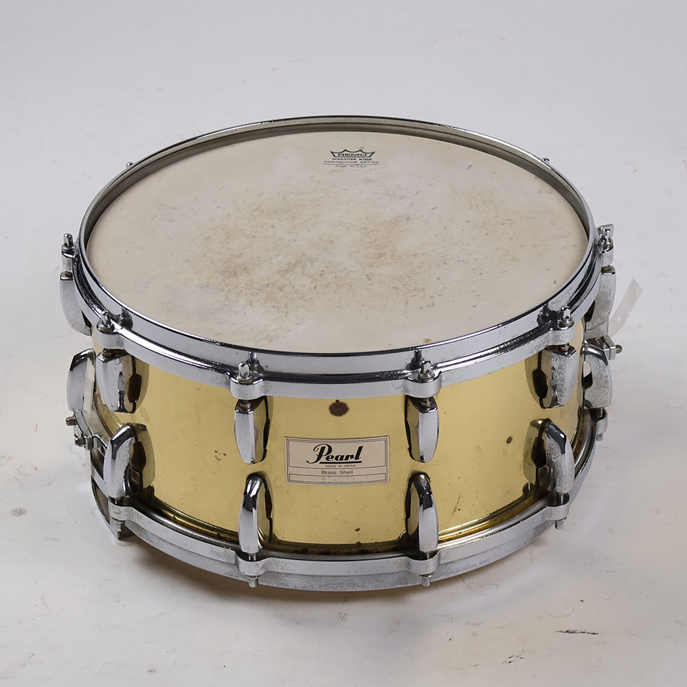 【中古】 スネアドラム パール Pearl Brass shell 14x6.5 Made in Japan 正面