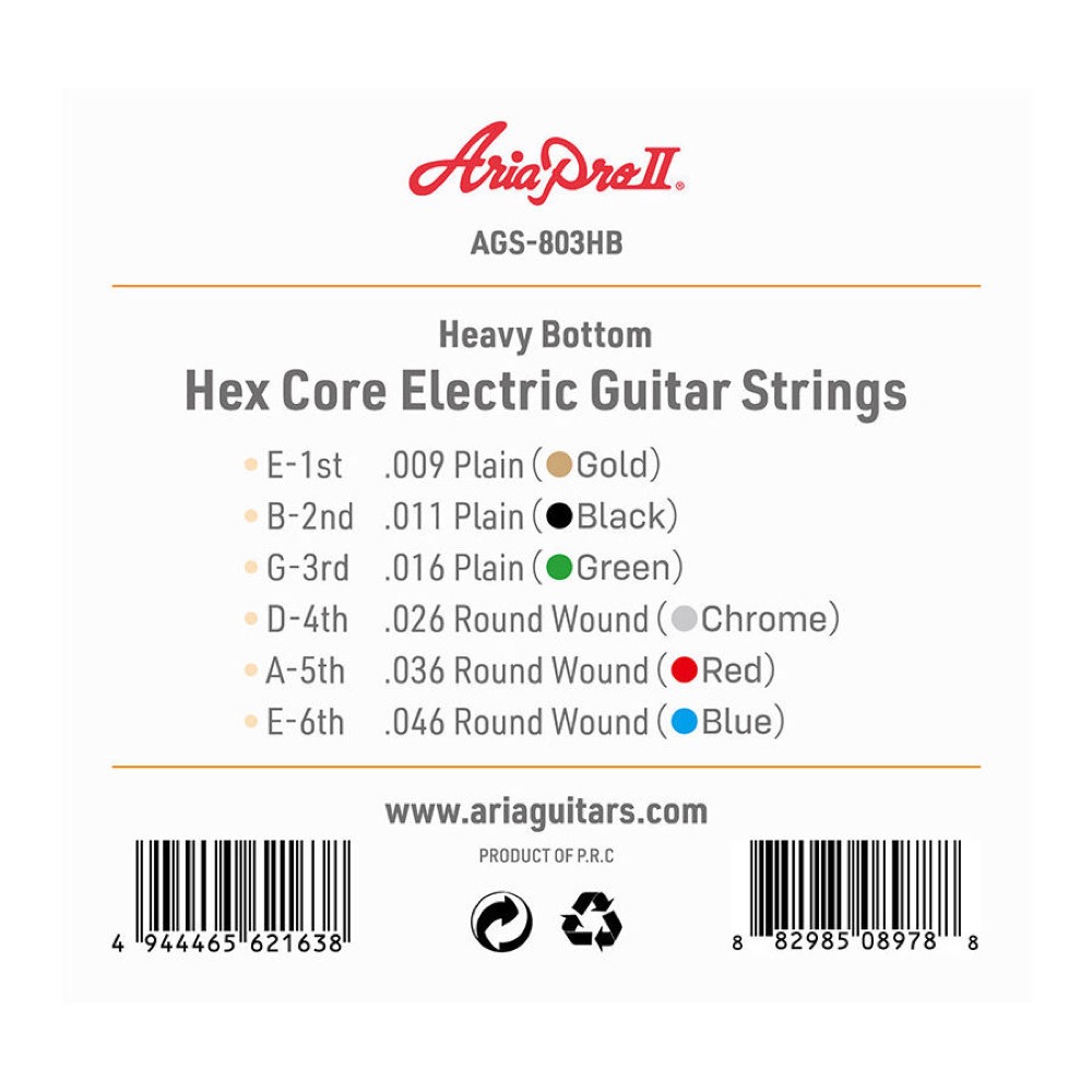 AriaProII AGS-803HB 3セットパック エレキギター弦 裏面