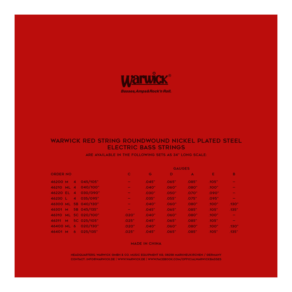 WARWICK 46300 ML 5B 040/130 RED nickel 5-string Set M 5弦ベース弦 裏面
