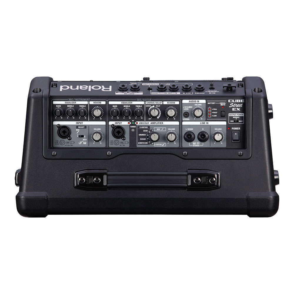 ギターアンプ ボーカルアンプ ローランド ROLAND CUBE Street EX BK 乾電池駆動可能 ステレオ ポータブルアンプ マイクスピーカー コントロール部