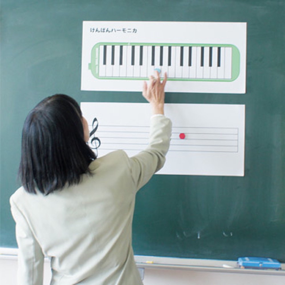 五線譜付きなので、運指と音階がより分かりやすく説明できます。