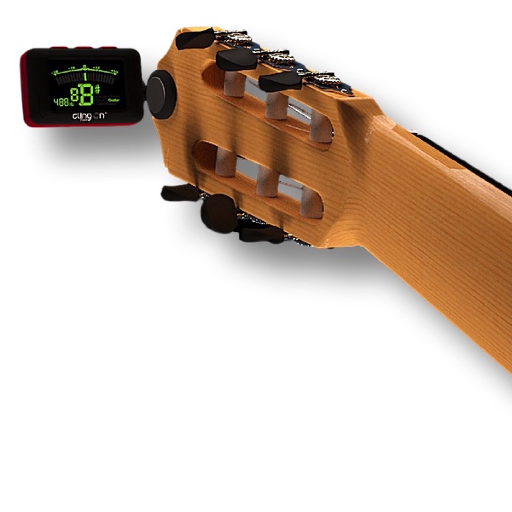 付属のマグネティックベースを弦楽器のヘッドの裏側など平面部分に両面テープで貼り付けることで、手軽にチューナー本体を装着することが可能