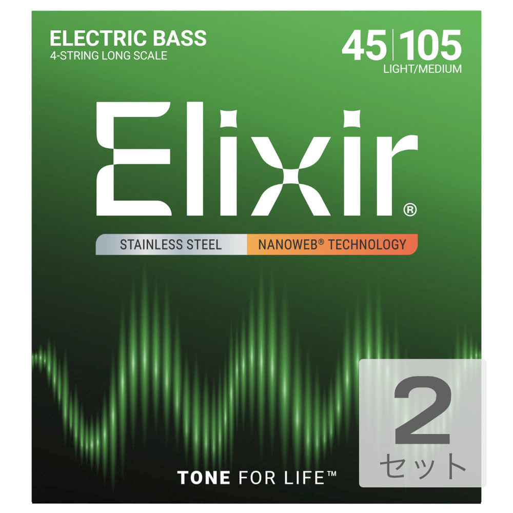 ELIXIR 14677 Stainless Steel with NANOWEB Medium ベース弦×2セット