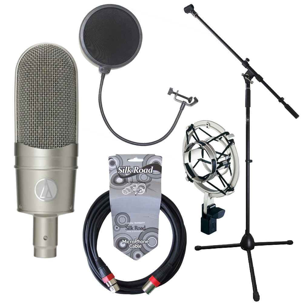 AUDIO-TECHNICA AT4080 リボンマイクロフォン マイクスタンド ケーブル ポップフィルター 4点セット