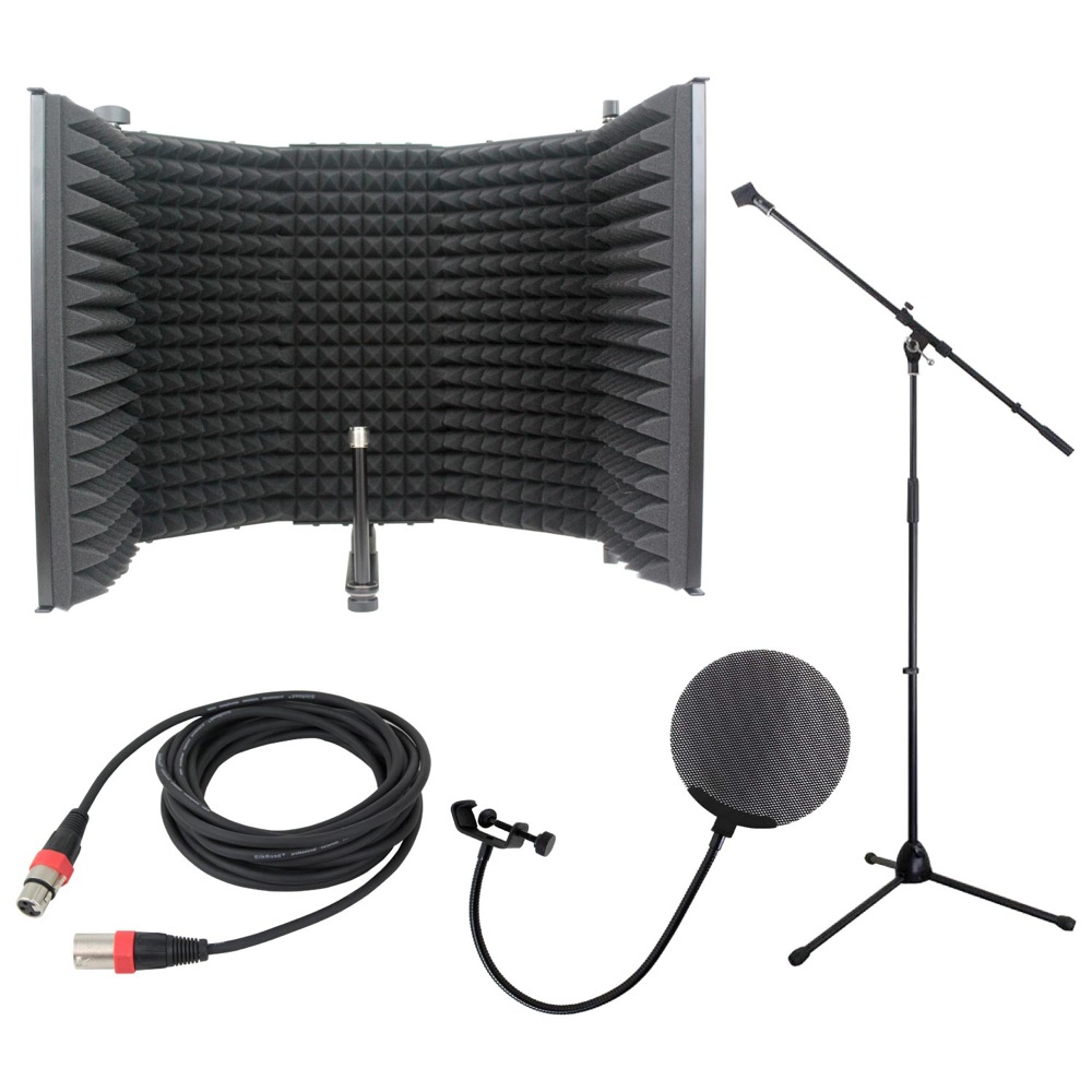 iSK RF-1 リフレクションフィルター Dicon Audio MS-003 マイクスタンド Dicon Audio DCP-2 メタルポップフィルター Silk Road LM203-5 マイクケーブル 4点セット