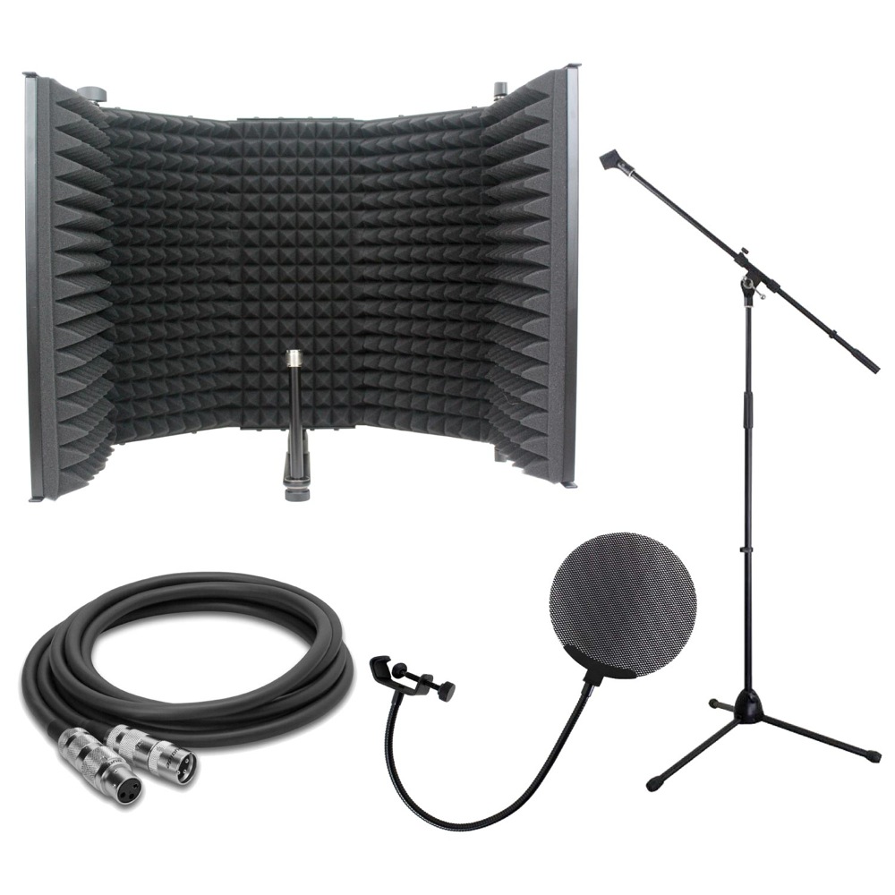 iSK RF-1 リフレクションフィルター Dicon Audio MS-003 マイクスタンド Dicon Audio DCP-2 メタルポップフィルター Zaolla ZMC-110 10ft マイクケーブル 4点セット