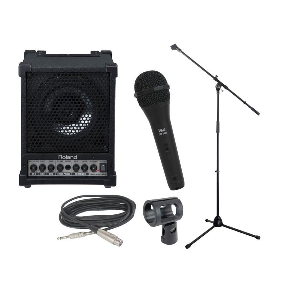 ROLAND CM-30 ポータブルミキシングモニター マイクケーブル付きダイナミックマイク マイクスタンド 簡易PA 3点セット