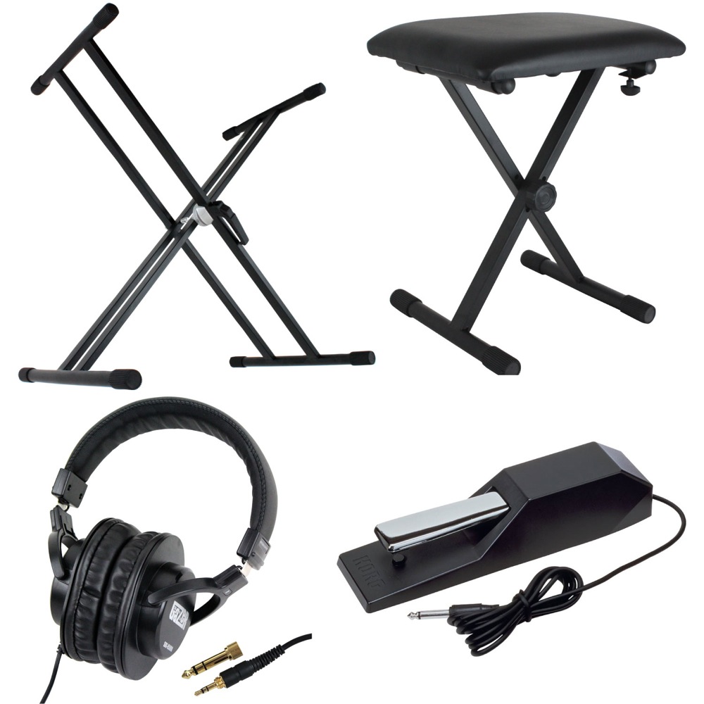 Dicon Audio X型キーボードスタンド ピアノ椅子 ヘッドフォン KORG ダンパーペダル 電子ピアノアクセサリ 4点セット