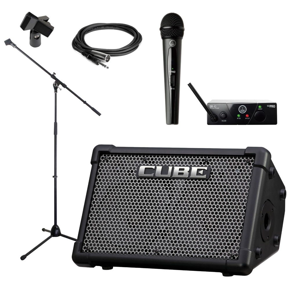 ROLAND CUBE Street EX BK ステレオ ポータブルアンプ AKG WMS40 PRO MINI VOCAL SET JP1 ワイアレスマイク マイクアクセサリ付き 5点セット