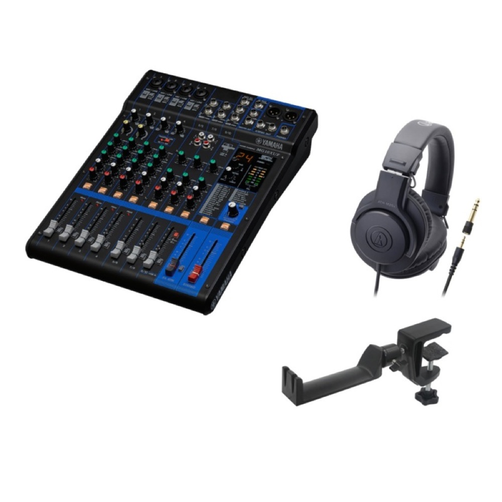 YAMAHA MG10XUF オーディオインターフェース アナログミキサー AUDIO-TECHNICA ATH-M20x モニターヘッドホン SEELETON SMH-1 ヘッドホンハンガー付きセット