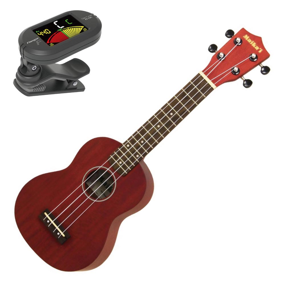 Maika’i MKU-1 SRD シースルーレッド ソプラノウクレレ ソフトケース クリップチューナー付き
