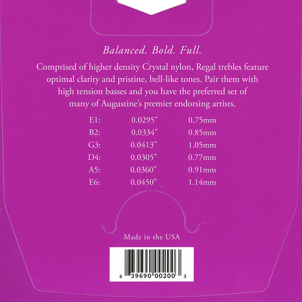 AUGUSTINE REGAL BLUE SET クラシックギター弦×6SET 裏面パッケージ画像