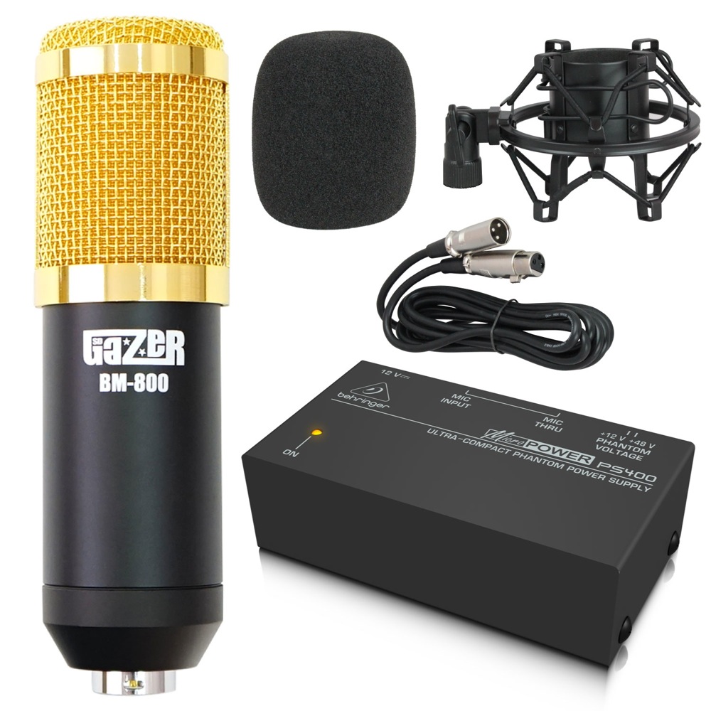 SD GAZER BM-800 Black コンデンサーマイク BEHRINGER PS400 MICROPOWER ファンタム電源付き セット