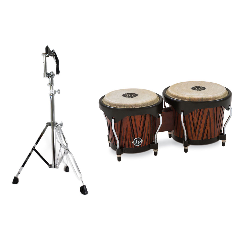 LP LP601NY-CMW City Wood Bongos – Carved Mango Wood ボンゴ スタンド付きセット