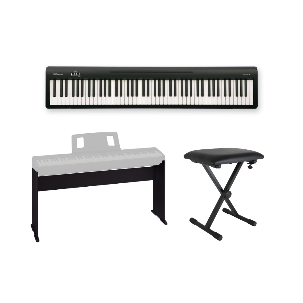 ローランド ROLAND FP-10 BK 電子ピアノ ポータブルピアノ 純正スタンド、X型椅子付きセット