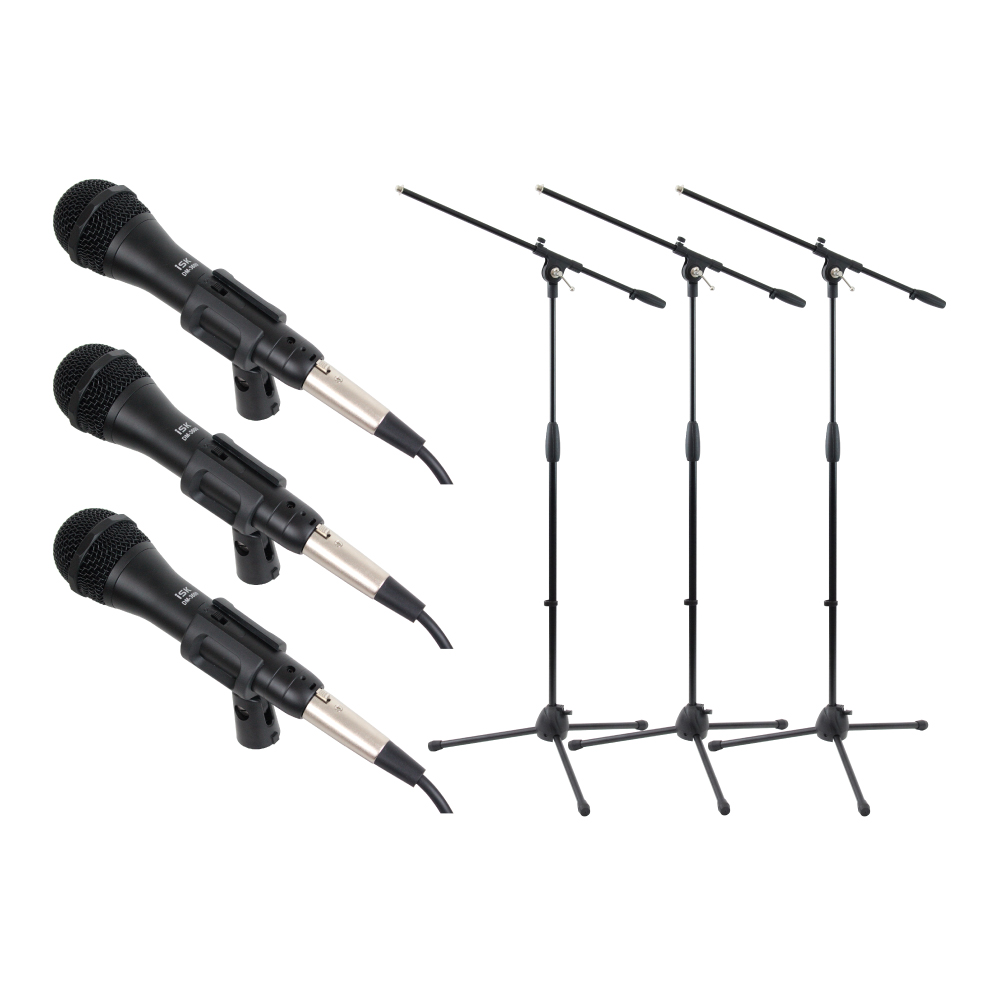 iSK DM-3600 ボーカル用 ダイナミックマイク 5mケーブル付き ブームマイクスタンド ×3セット