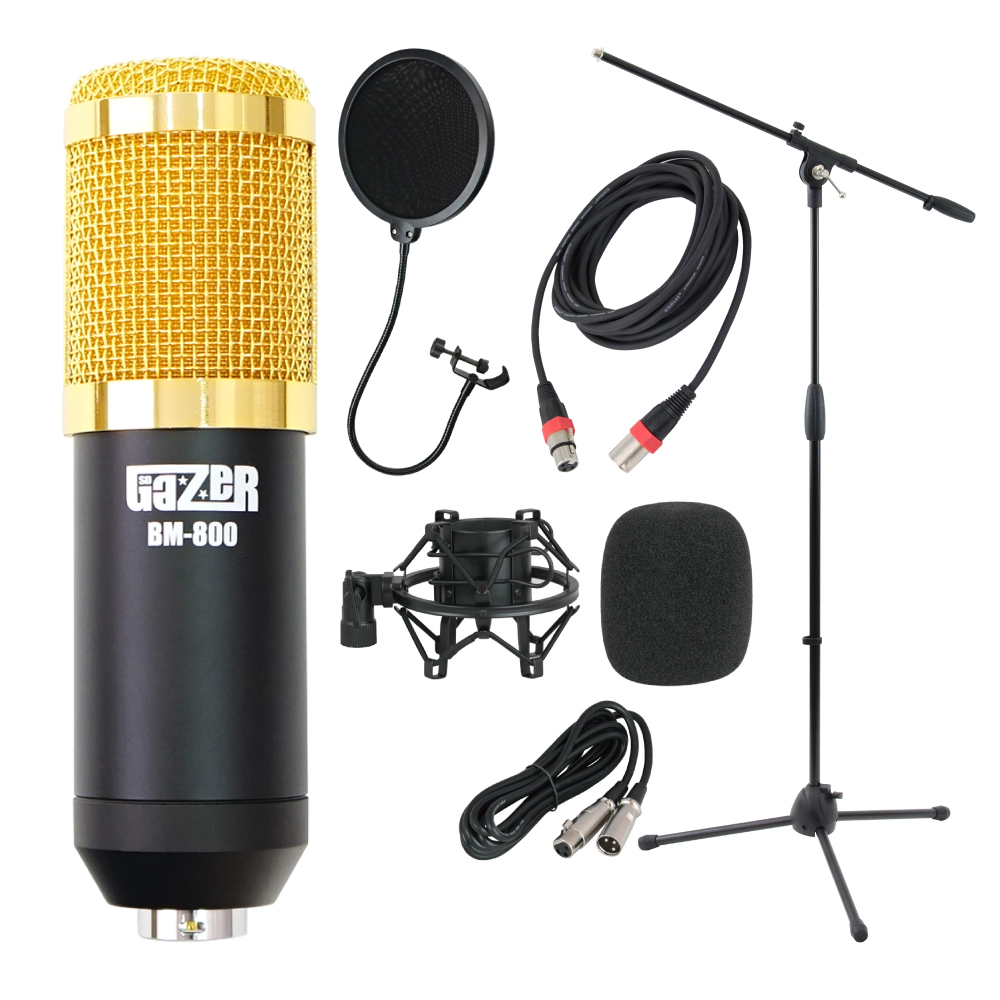 SD GAZER BM-800 Black コンデンサーマイク Dicon Audio MS-101 ブームマイクスタンド SD GAZER PF1 ポップガード Silk Road LM203-3 3mマイクケーブル 4点セット