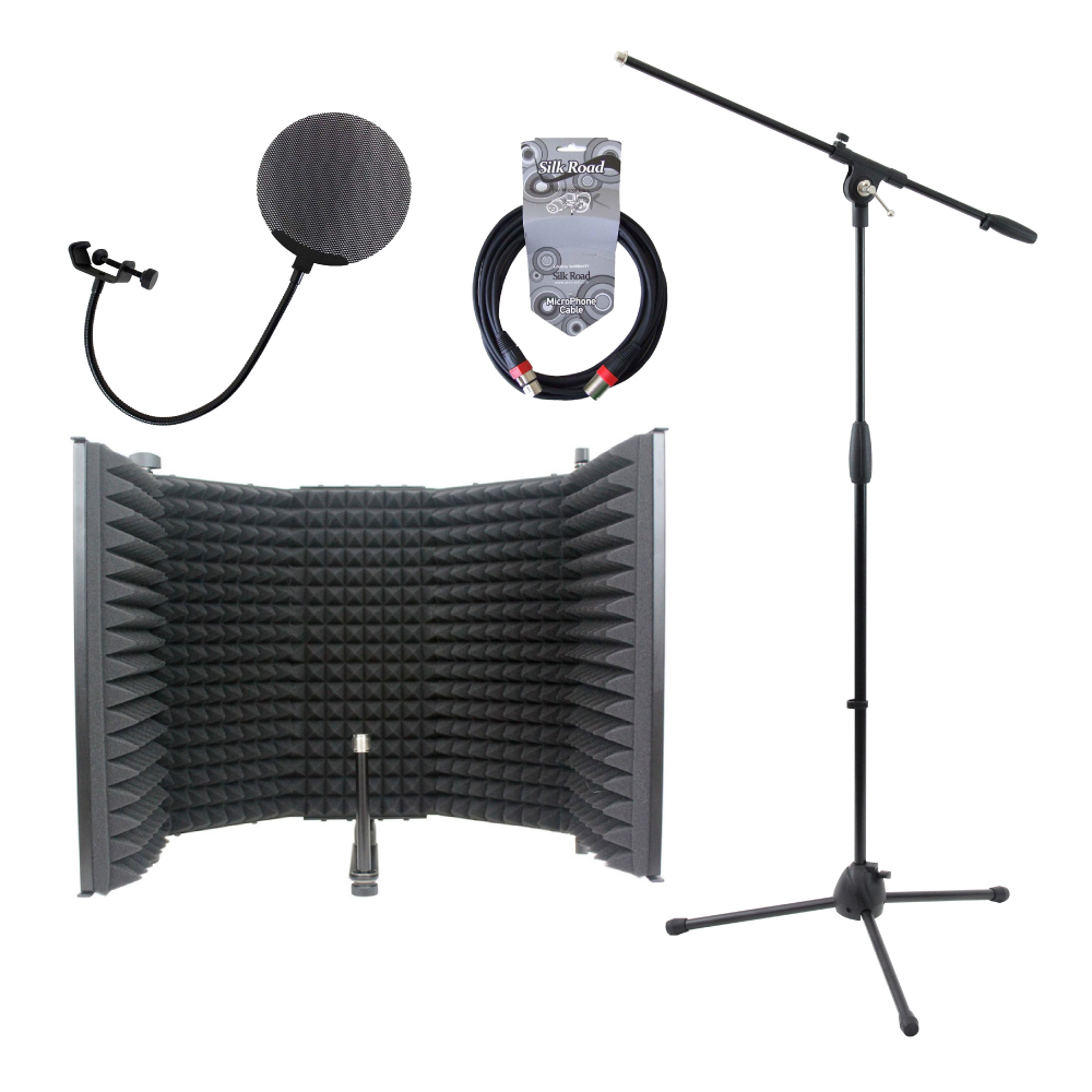 iSK RF-1 リフレクションフィルター Dicon Audio MS-101 ブームマイクスタンド Dicon Audio DCP-2 メタルポップフィルター Silk Road LM203-5 マイクケーブル 4点セット