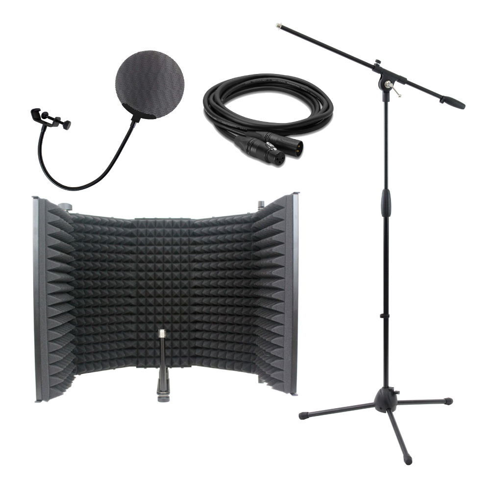 iSK RF-1 リフレクションフィルター Dicon Audio MS-101 ブームマイクスタンド Dicon Audio DCP-2 メタルポップフィルター Hosa CMK-020AU 6m ノイトリックプラグ マイクケーブル 4点セット