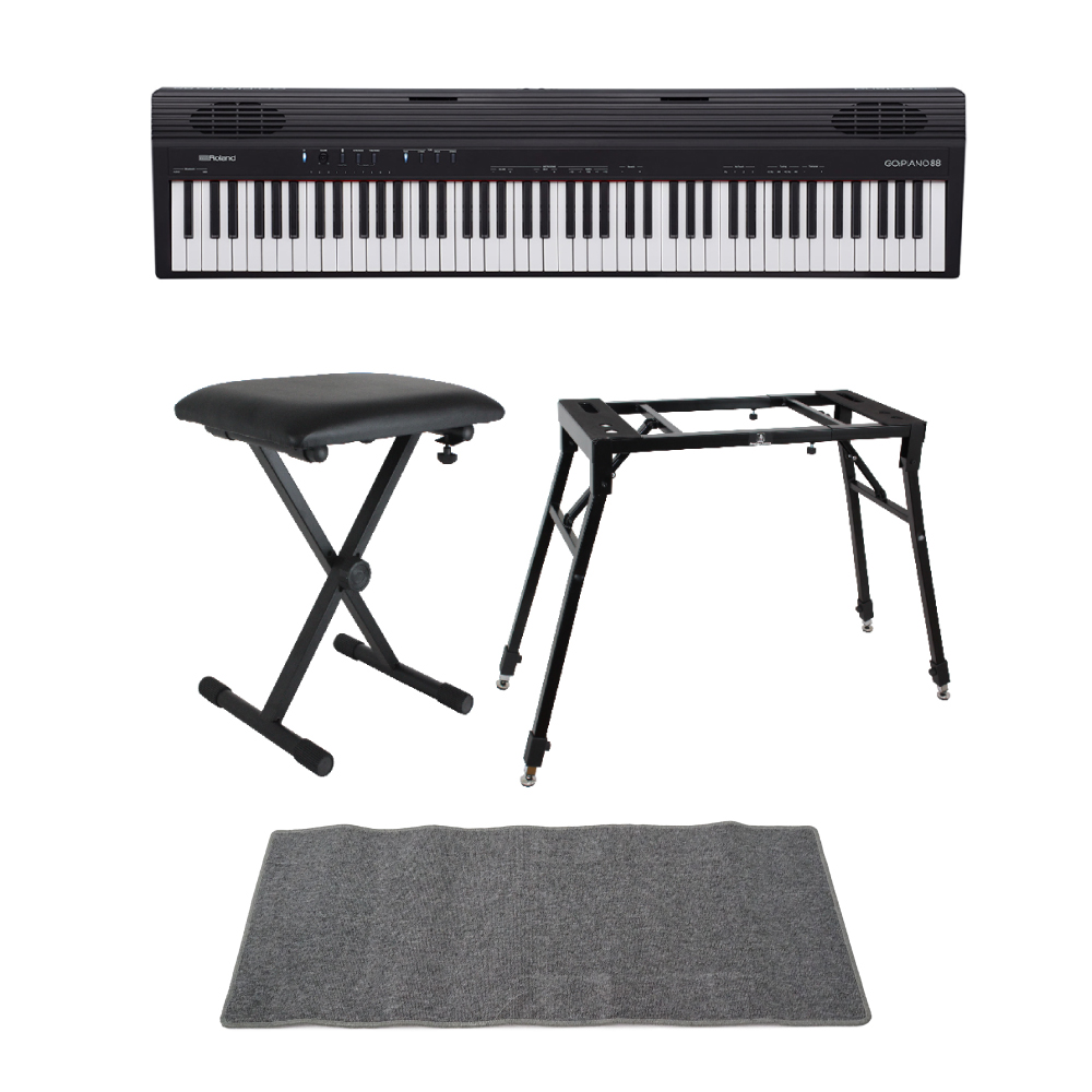ROLAND GO-88 GO:PIANO88 Entry Keyboard Piano エントリーキーボード ピアノ 88鍵盤 4本脚スタンド/X型椅子/ピアノマット(グレイ)付きセット