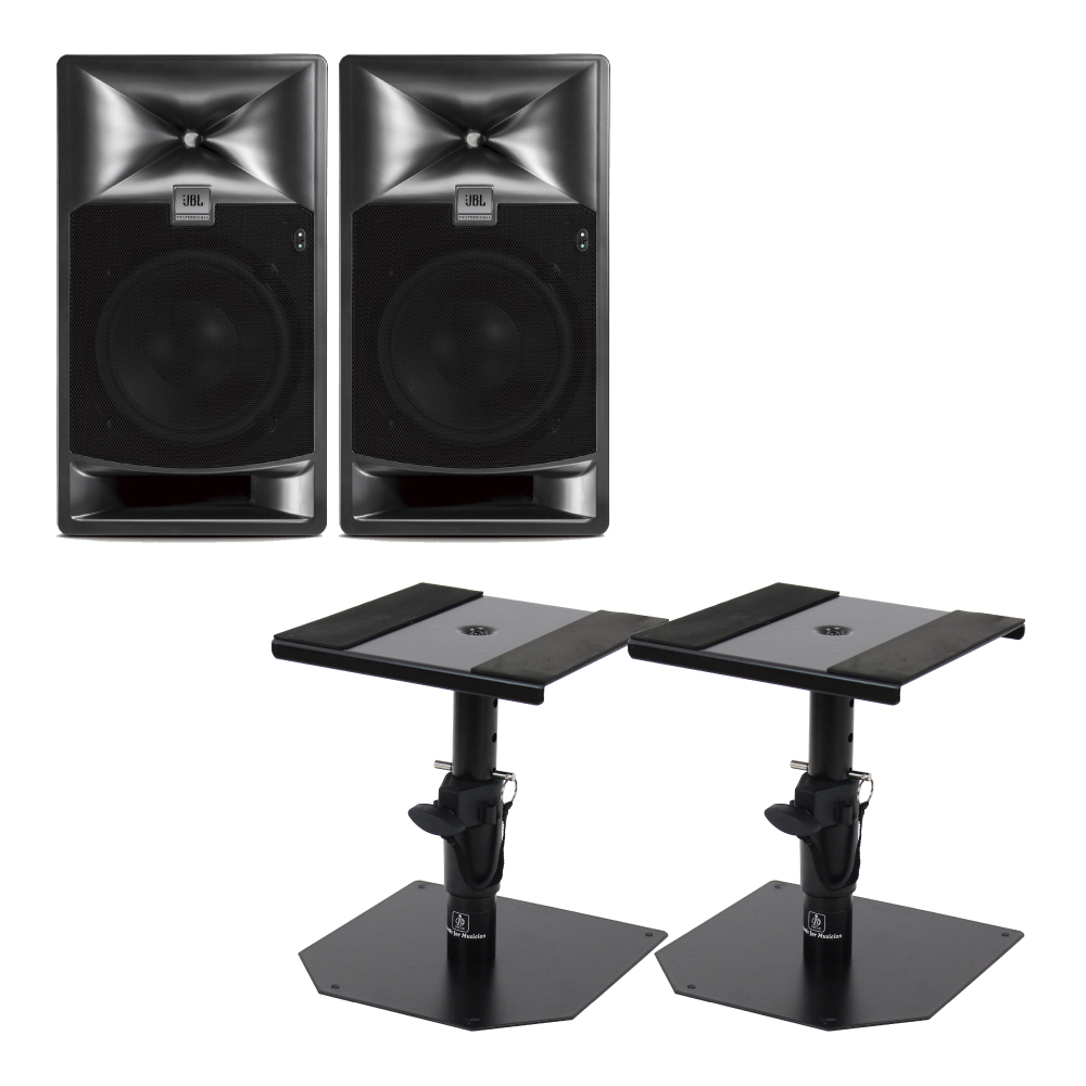 JBL PROFESSIONAL 708P パワードモニタースピーカー Dicon Audio SS-032R 卓上スタンド ペア セット