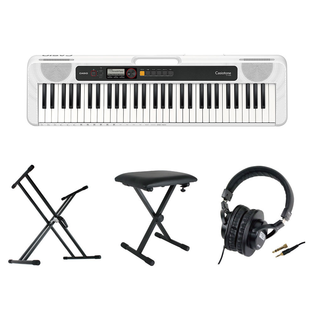 CASIO CT-S200 WE Casiotone 61鍵盤 キーボード ホワイト キーボードスタンド キーボードベンチ ヘッドホン 4点セット [鍵盤 Cset]