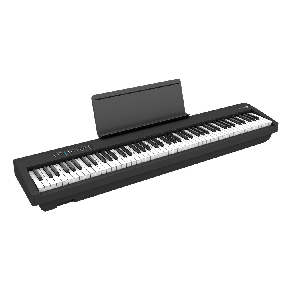 ROLAND FP-30X-BK Digital Piano ブラック 電子ピアノ キーボードスタンド キーボードベンチ ヘッドホン 4点セット [鍵盤 Fset] ローランド 譜面台設置した画像