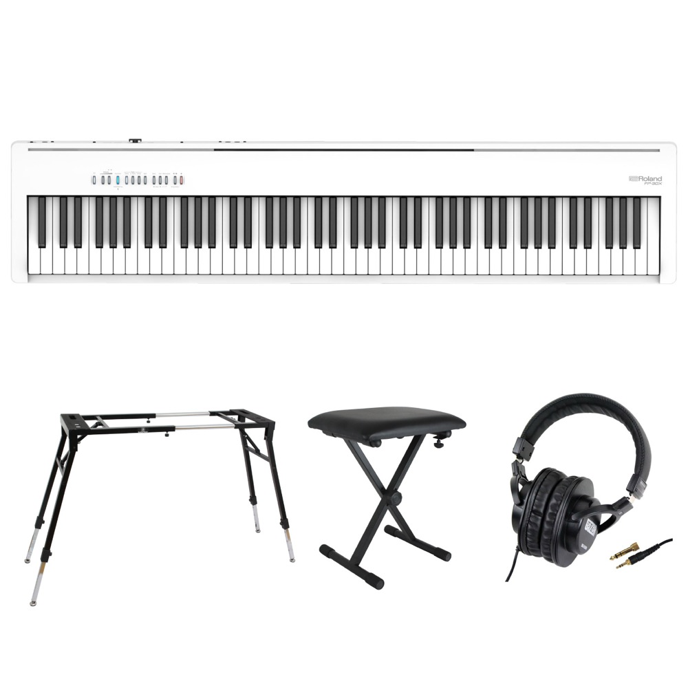 ROLAND FP-30X-WH Digital Piano ホワイト 電子ピアノ キーボードスタンド キーボードベンチ ヘッドホン 4点セット [鍵盤 Fset]