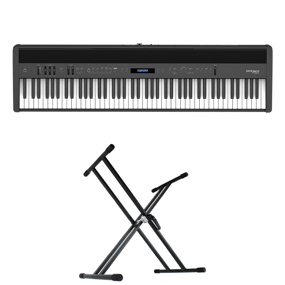 ROLAND FP-60X-BK Digital Piano ブラック デジタルピアノ キーボードスタンド 2点セット [鍵盤 Aset]