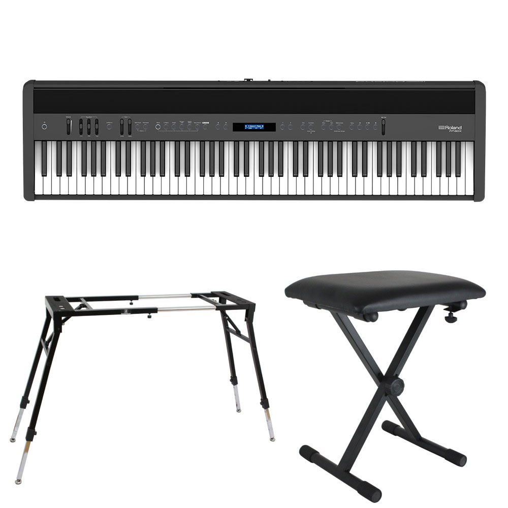 ROLAND FP-60X-BK Digital Piano ブラック デジタルピアノ キーボードスタンド キーボードベンチ 3点セット [鍵盤 Eset]