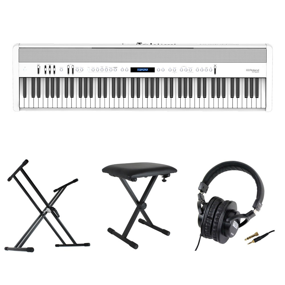 ROLAND FP-60X-WH Digital Piano ホワイト デジタルピアノ キーボードスタンド キーボードベンチ ヘッドホン 4点セット [鍵盤 Cset]