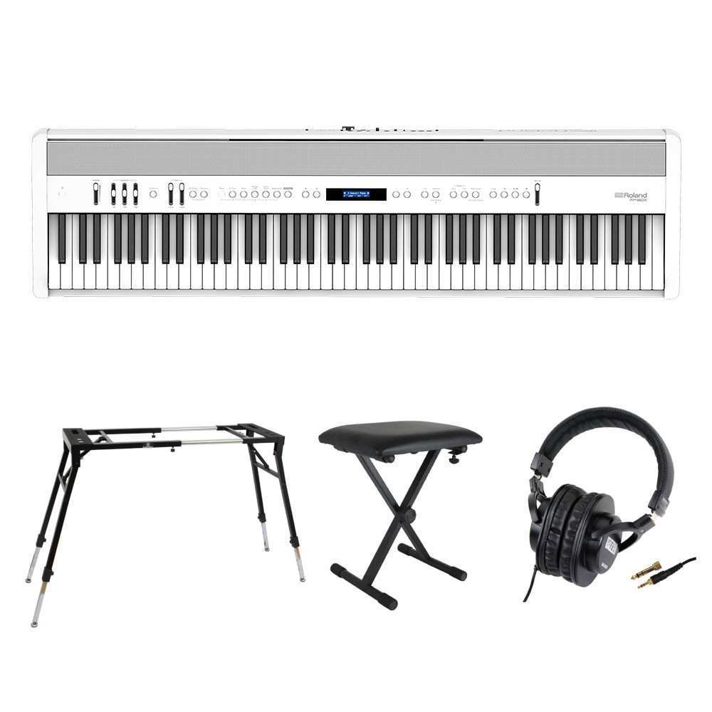 ROLAND FP-60X-WH Digital Piano ホワイト デジタルピアノ キーボードスタンド キーボードベンチ ヘッドホン 4点セット [鍵盤 Fset]