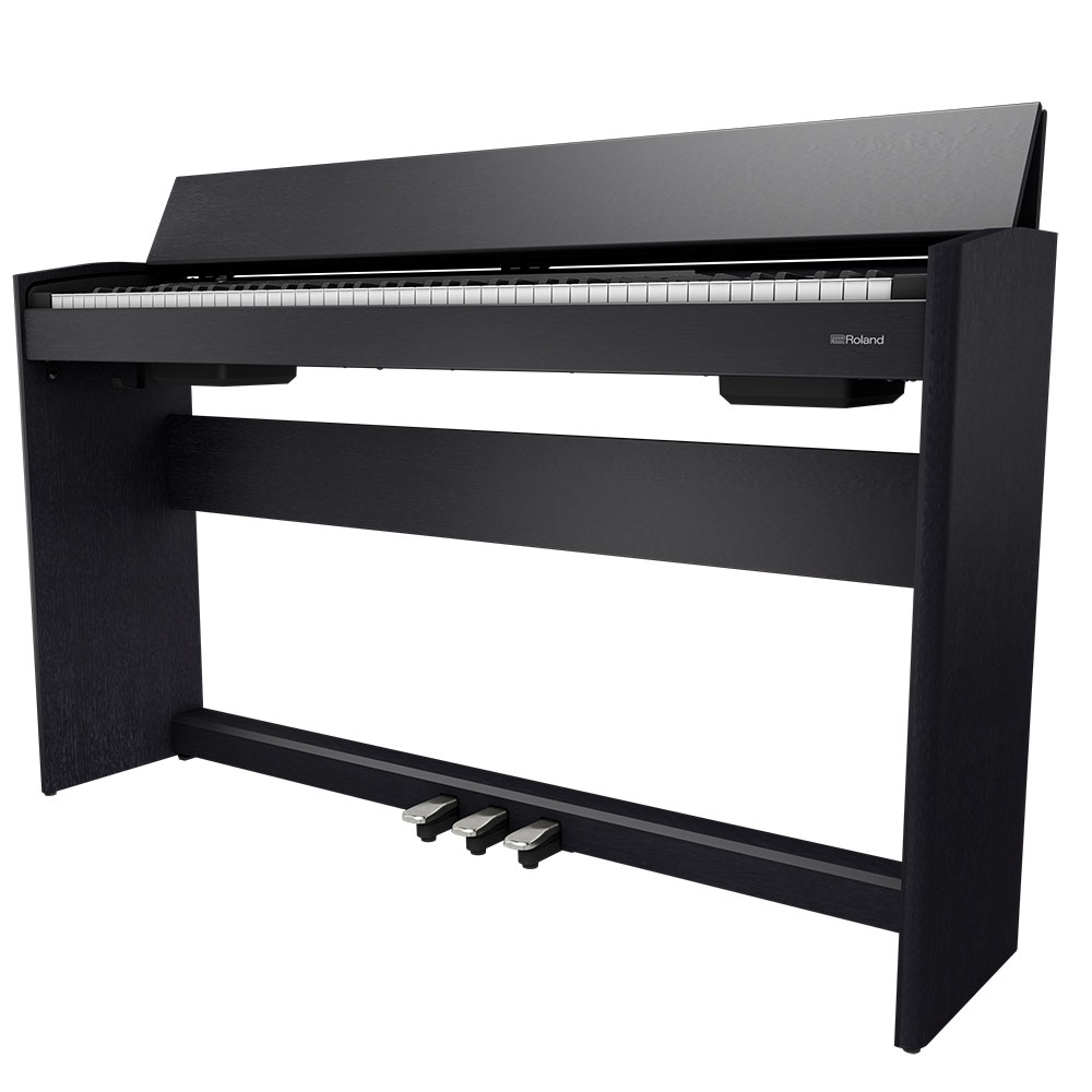 【組立設置無料サービス中】 ROLAND F701-CB 黒木目調仕上げ 電子ピアノ 高低自在椅子＆セッティングマット付き 全体像