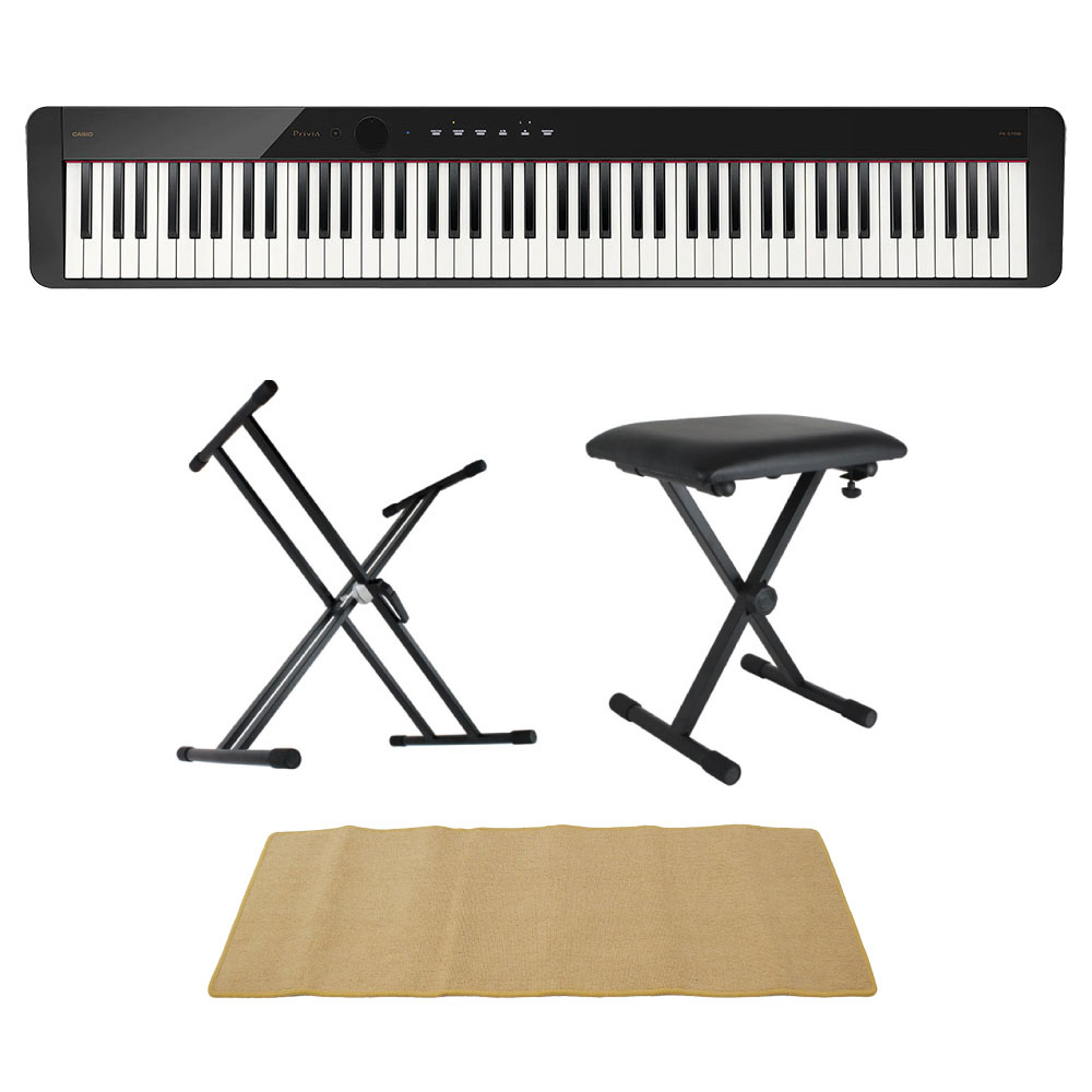 CASIO Privia PX-S1100 BK 電子ピアノ キーボードスタンド キーボードベンチ ピアノマット(クリーム)付きセット